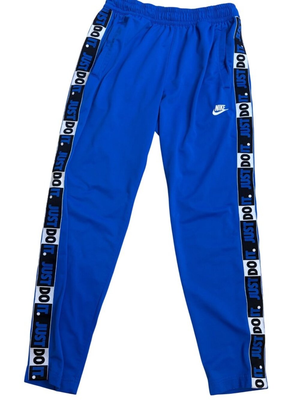 NIKE JUST DO IT  Logo Tape Track Pants Joggers Royal Blue MEDIUM Men